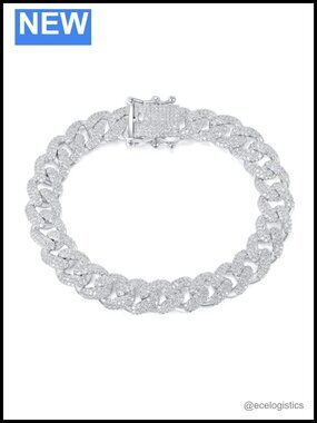 Miami Cuban Link Bracelet 18K White Gold Plated Cubic Zirconia Iced Out Hip Hop